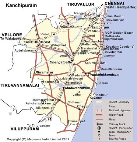 Kanchipuram District Map, Kanchipuram, Kanchipuram Map, Kanchipuram Route Map